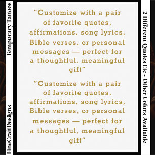 Your Pair Of Custom Quotes/Lyrics/Verses Gold Colr Temporary Tattoos