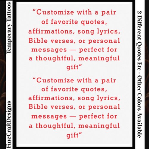 Your Pair Of Custom Quotes/Lyrics/Verses Red Temporary Tattoos