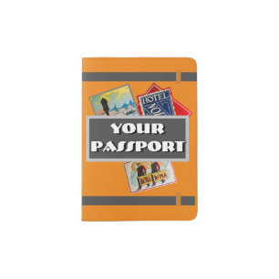 “YOUR PASSPORT” W/ STEAMER LABELS on PUMPKIN Passport Holder