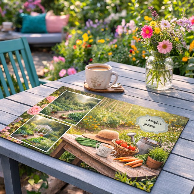 Your personal coffee before gardening photo cloth placemat (Create your own personal coffee before gardening photos cloth placemat. Add your photos and name.)
