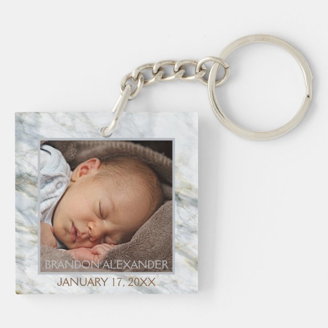Your Personalized Elegant Blue Gray Marble Pattern Keychain (Back)