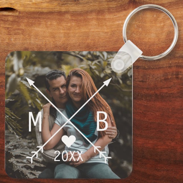 Your Personalized Elegant Classy Love Heart Arrows Keychain (Back)