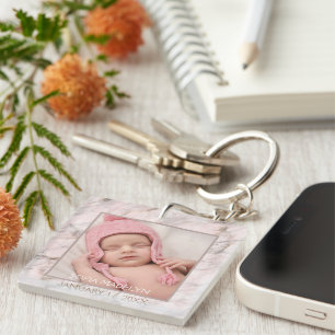 Your Personalized Elegant Pink Gray Marble Pattern Keychain