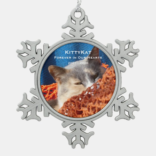 YOUR Pet Cat or Dog PHOTO Personalized Snowflake Pewter Christmas Ornament (Front)
