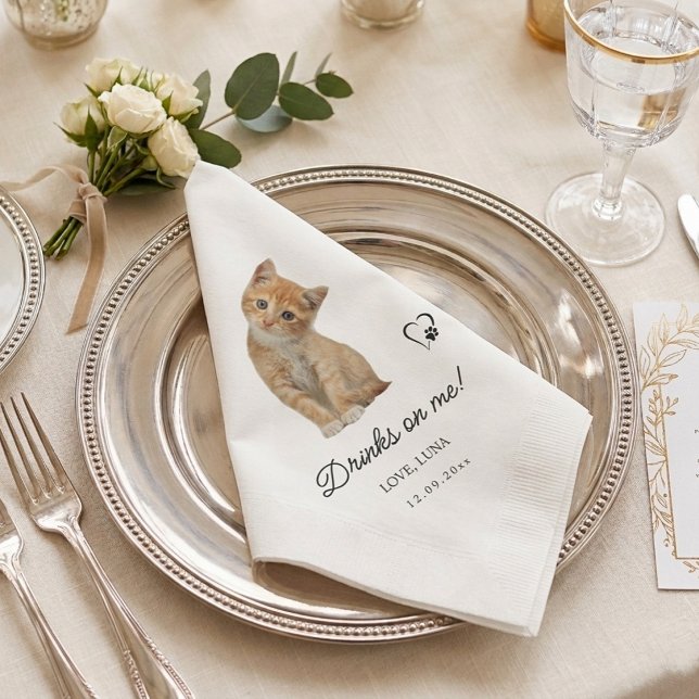 Your Pet Cat Photo Custom Wedding  Napkins (Your Pet Cat Photo Custom Wedding Napkins)