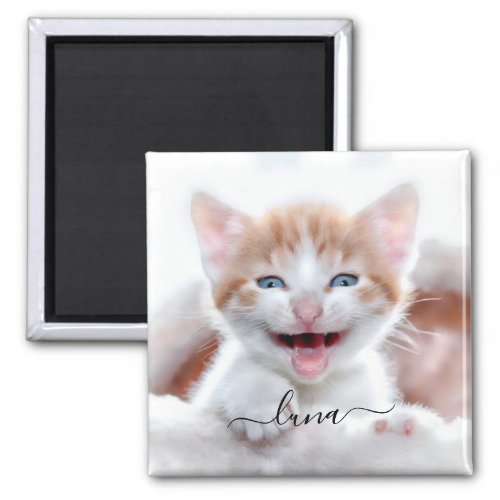 Your Pet Cat Photo Name with Swashes Magnet