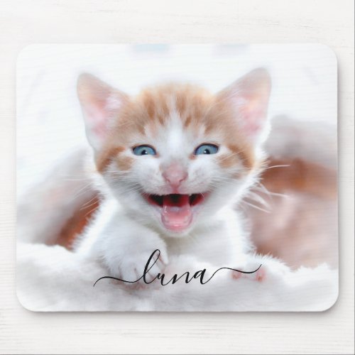 Your Pet Cat Photo Name with Swashes Mouse Pad