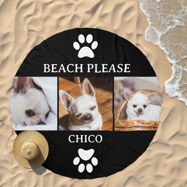 Your pet dog chihuahua custom photos collage name beach towel  (Beach)