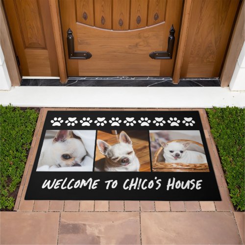 Your pet dog chihuahua custom photos collage name  doormat