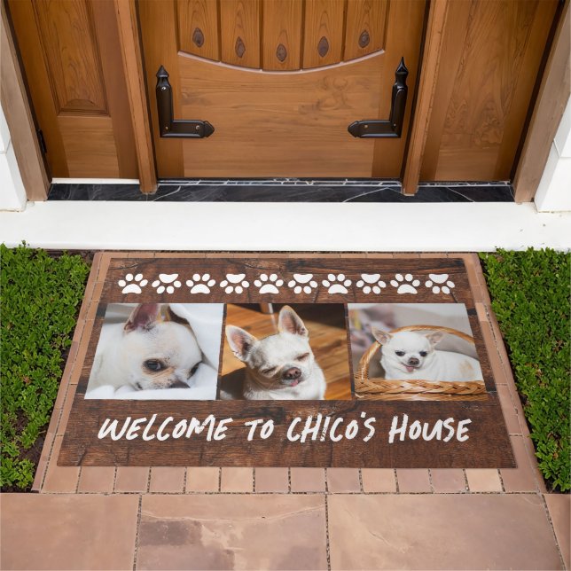 Your pet dog chihuahua custom photos collage name doormat (Outdoor)