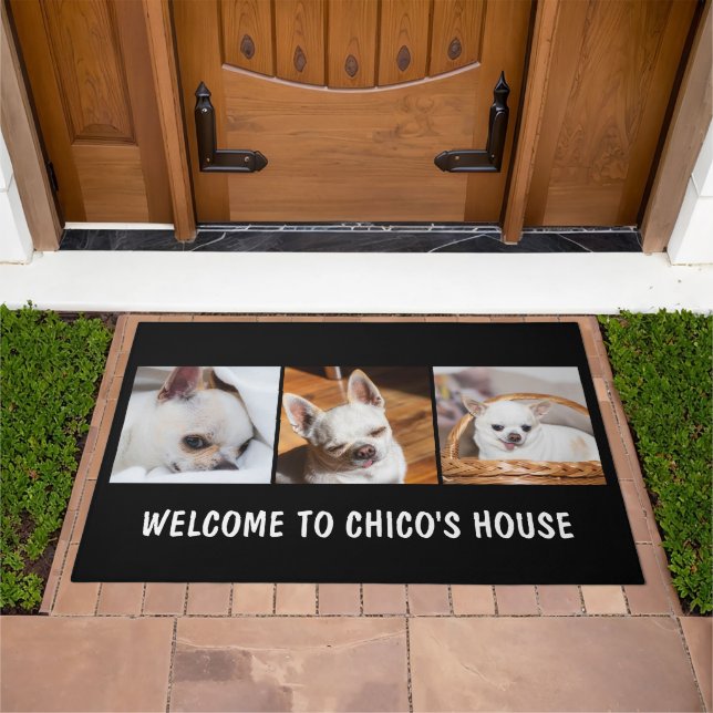 Your pet dog chihuahua custom photos collage text doormat (Outdoor)