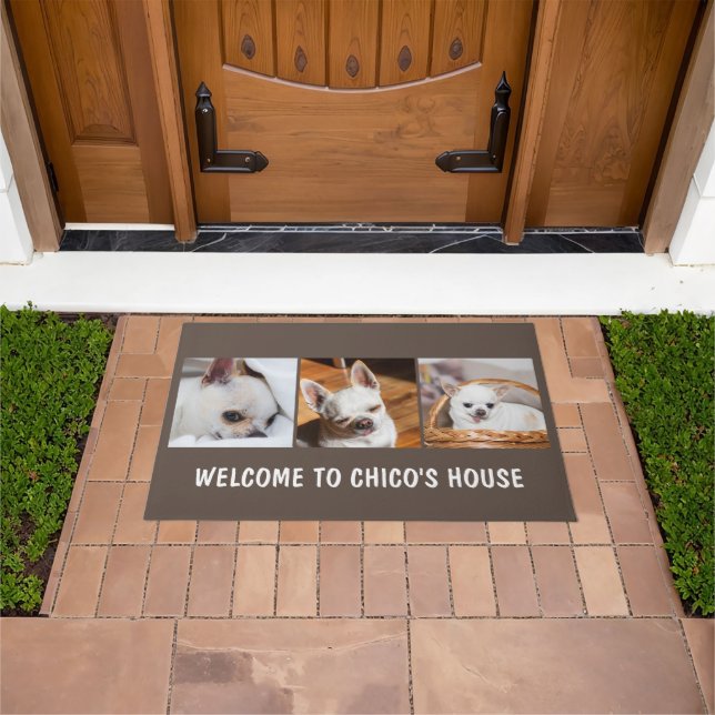Your pet dog chihuahua custom photos collage text doormat (Outdoor)