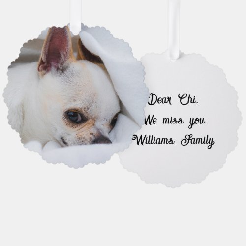 Your pet dog custom photo chihuahua memorial ornament card