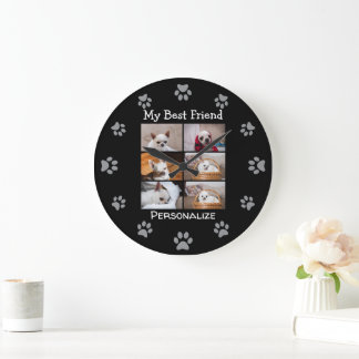 Your pet dog custom photo collage best friend name large clock