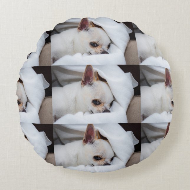Your pet dog puppy custom photo chihuahua pattern round pillow (Front)