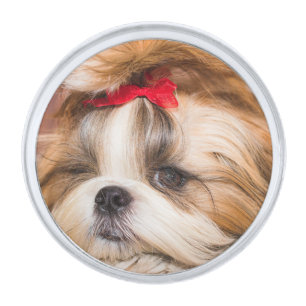 Your pet dog puppy custom photo silver finish lapel pin