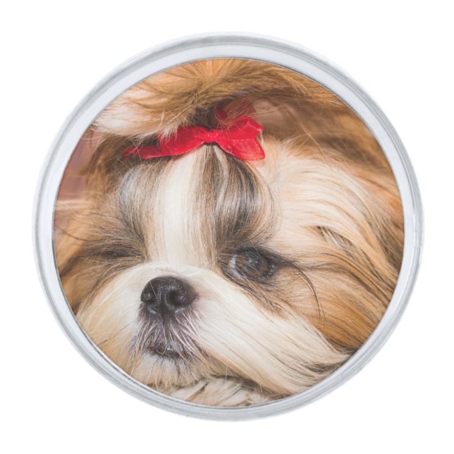Your pet dog puppy custom photo silver finish lapel pin (Front)