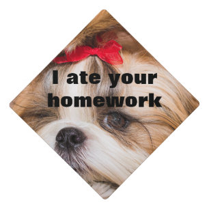 Your pet dog puppy photo gift I ate your homework Graduation Cap Topper