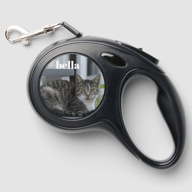 Your Pet Name and Cat Photo Template Retractable Pet Leash (Front)