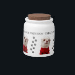 Your Pet Name and Photo Treat Jar<br><div class="desc">Customize this treat jar for pets with your pet's name and photo. It's 100% bright white porcelain with a cork lid. Dishwasher safe and microwave safe. Measures approx. 4" H x 4" W, and holds 10 ounces of yummy treats. Try it out and test photos of your pet to see...</div>