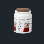 Your Pet Name and Photo Treat Jar<br><div class="desc">Customize this treat jar for pets with your pet's name and photo. It's 100% bright white porcelain with a cork lid. Dishwasher safe and microwave safe. Measures approx. 4" H x 4" W, and holds 10 ounces of yummy treats. Try it out and test photos of your pet to see...</div>