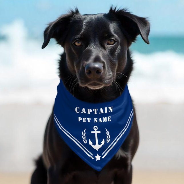 Your Pet Name Captain Anchor Star Laurel Stripes Pet Bandana Collar (Several sizes to choose from.)