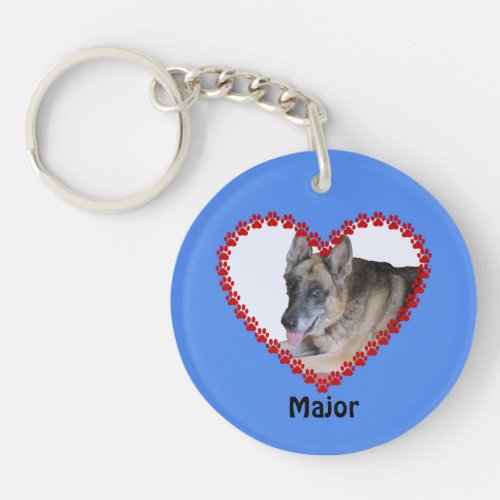 Your pet photo add name paw prints blue keychain