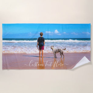 Your Pet Photo Beach Towel with Custom Text
