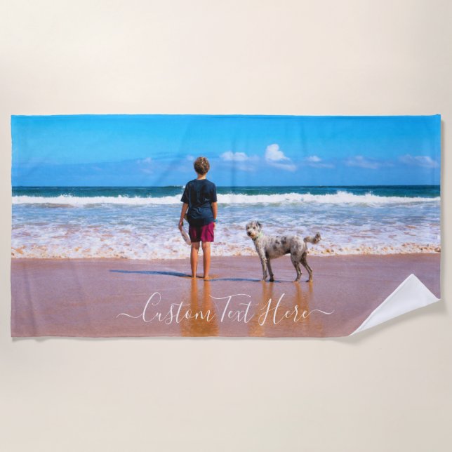 Your Pet Photo Beach Towel with Custom Text (Front)
