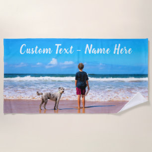 Your Pet Photo Beach Towel with Custom Text