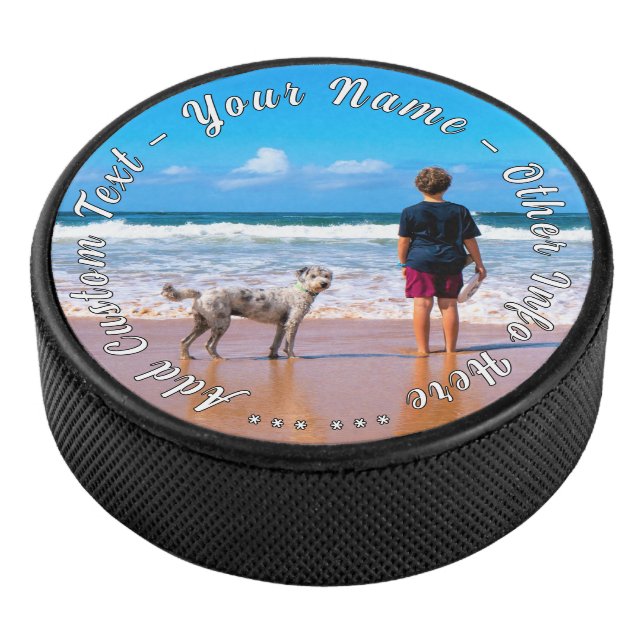 Your Pet Photo Hockey Puck Gift Custom Text Name (3/4)