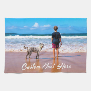 Your Pet Photo Kitchen Towel with Custom Text