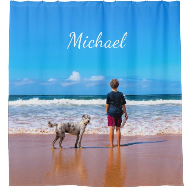 Your Pet Photo Shower Curtain with Custom Name (Front)