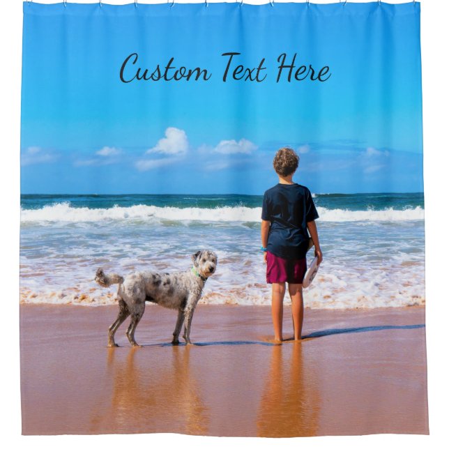 Your Pet Photo Shower Curtain with Custom Text (Front)