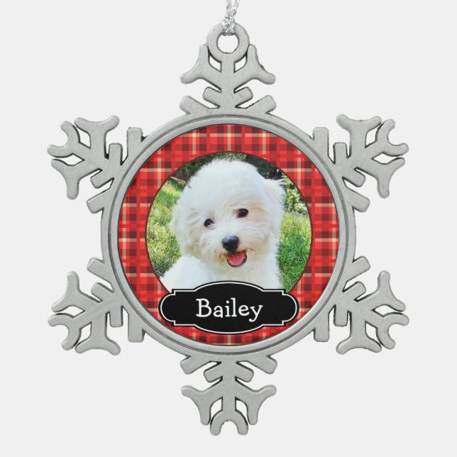 Your Pet Red Plaid Ornament Personalized (Front)