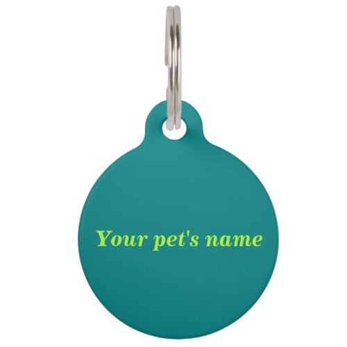 Your Pets Name on Teal Green Round Shape Pet Tag