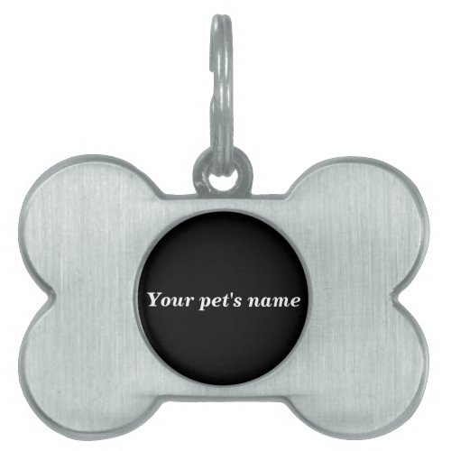 Your Pets Name on Black Background on Bone Shape Pet ID Tag