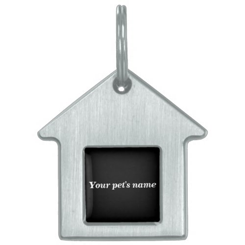 Your Pets Name on Black Background on House Shape Pet ID Tag