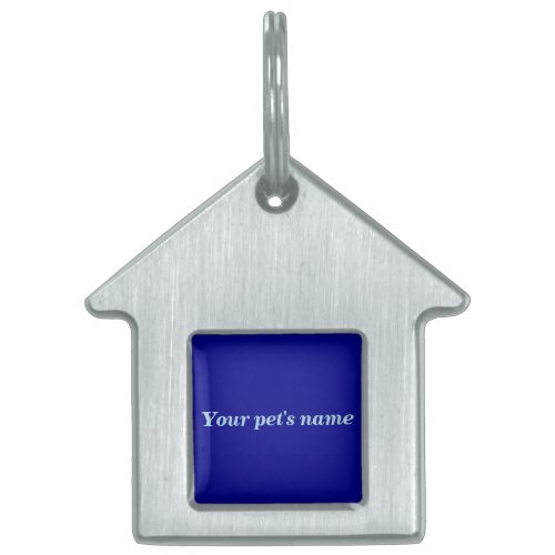 Your Pets Name on Blue Background on House Shape Pet ID Tag