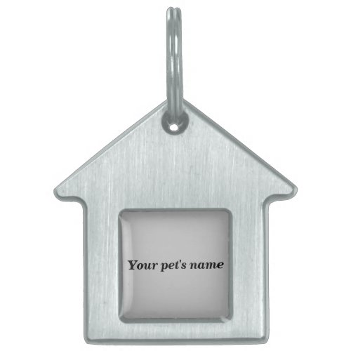 Your Pets Name on Gray Background on House Shape Pet ID Tag
