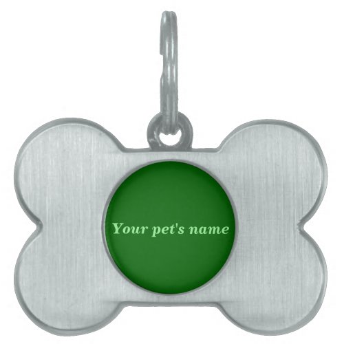 Your Pets Name on Green Background on Bone Shape Pet ID Tag