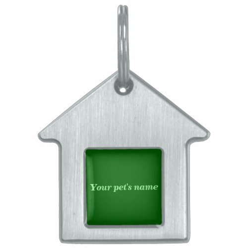 Your Pets Name on Green Background on House Shape Pet ID Tag