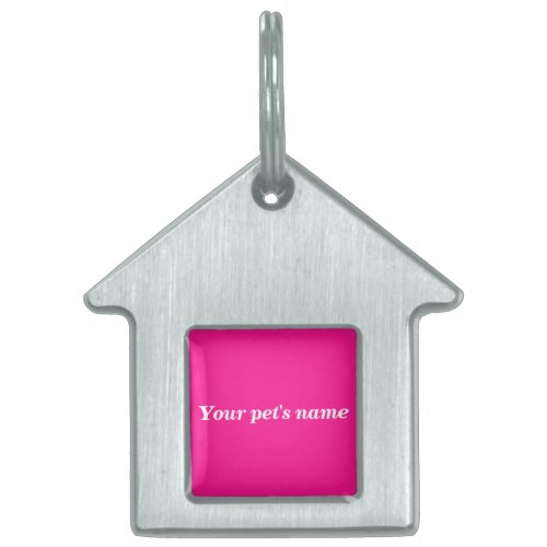 Your Pets Name on Pink Background on House Shape Pet ID Tag