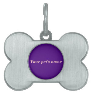 Your Pet's Name on Purple Background on Bone Shape Pet ID Tag