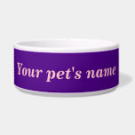 Your Pet's Name on Purple Background on Pet<br><div class="desc">Pet bowl that you can customize to put the name of your dog, cat and other pets. Design colors are pink texts on purple background. Please check the appearance after typing your pet’s name. If the appearance is pleasing to you, you can place your order now. If you need to...</div>