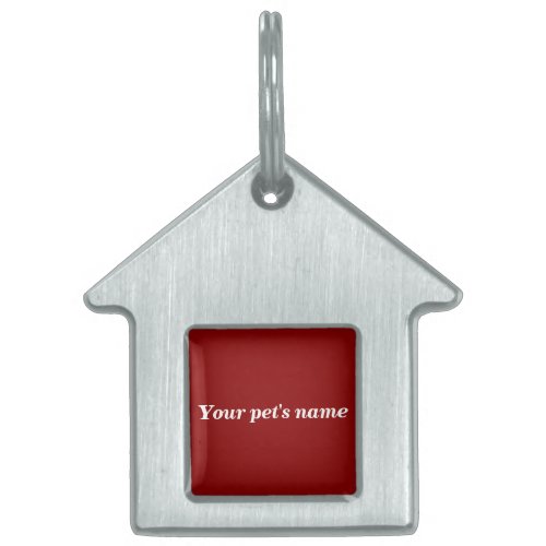 Your Pets Name on Red Background on House Shape Pet ID Tag