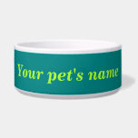 Your Pet's Name on Teal Green Background on Pet Bowl<br><div class="desc">Pet bowl that you can customize to put the name of your dog, cat and other pets. Design colors are yellow-green texts on teal green background. Please check the appearance after typing your pet’s name. If the appearance is pleasing to you, you can place your order now. If you need...</div>