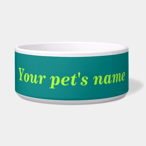 Your Pets Name on Teal Green Background on Pet Bowl