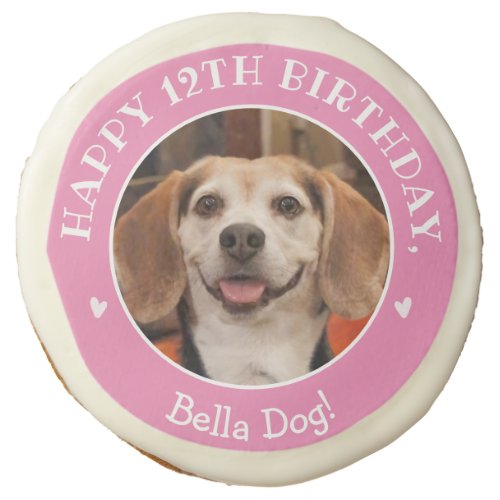 Your Pets Photo Happy Birthday Modern Pink Sugar Cookie