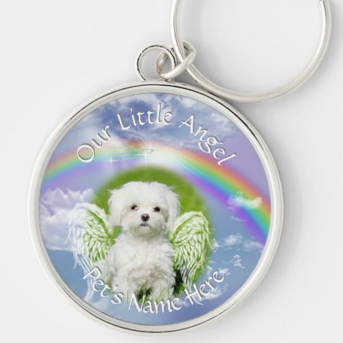 Your Pets Photo Memorial Rainbow Angel Keychain